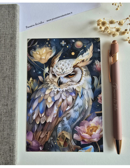 Réf 61 Carte postale postcrossing scrapbooking correspondance hibou