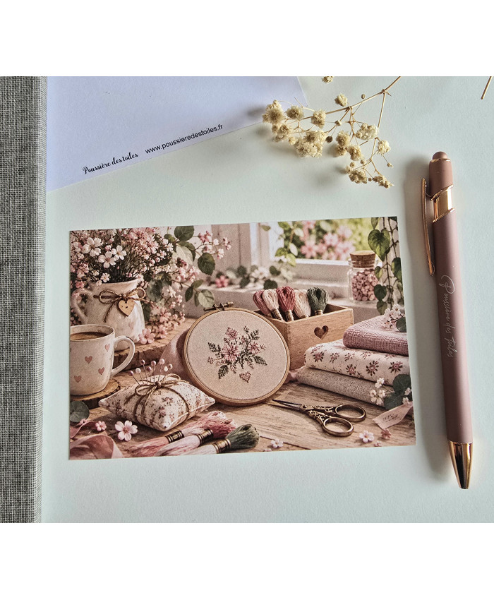 Réf 65 Carte postale postcrossing scrapbooking correspondance Broderie