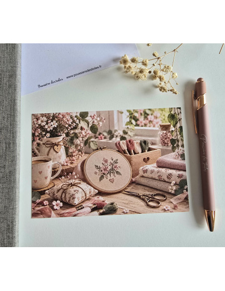 Réf 65 Carte postale postcrossing scrapbooking correspondance Broderie