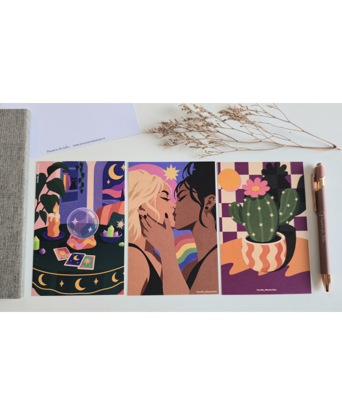 Réf 68 Lot de 3 cartes postales postcrossing scrapbooking correspondance de Crella illustration