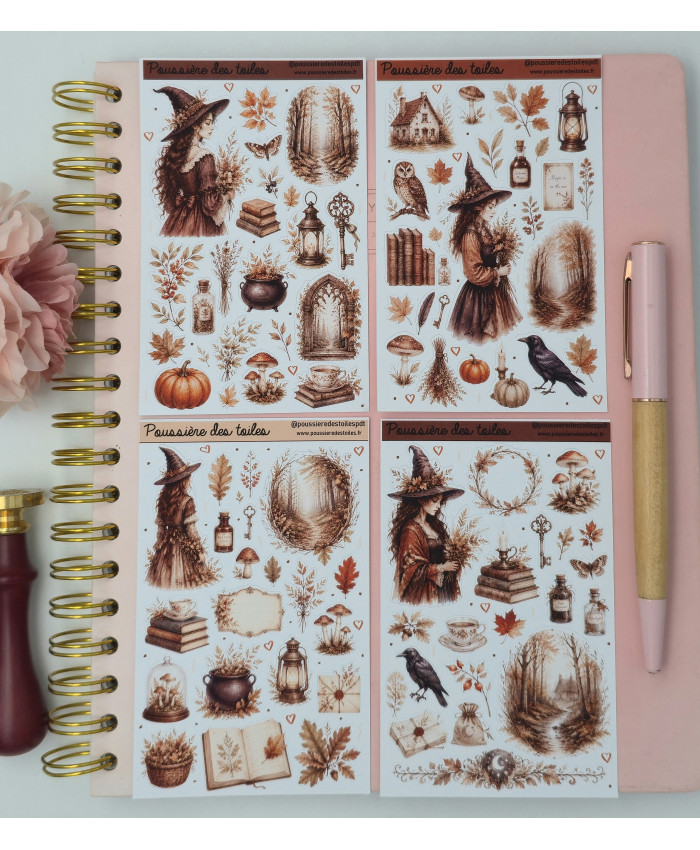 Lot de 4 planches d’autocollants, Stickers pour Bullet Journal automne
