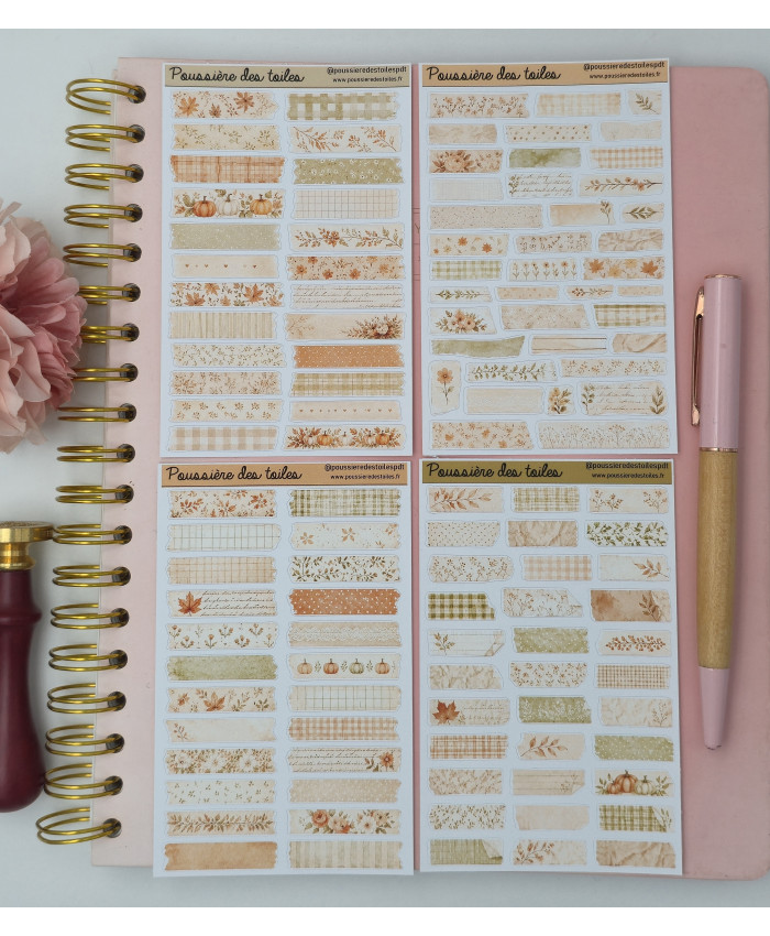 Lot de 4 planches d’autocollants, Stickers pour Bullet Journal masking tape