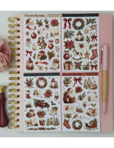 Lot de 4 planches d’autocollants, Stickers pour Bullet Journal noël