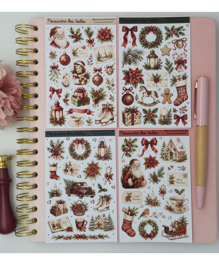 Lot de 4 planches d’autocollants, Stickers pour Bullet Journal noël